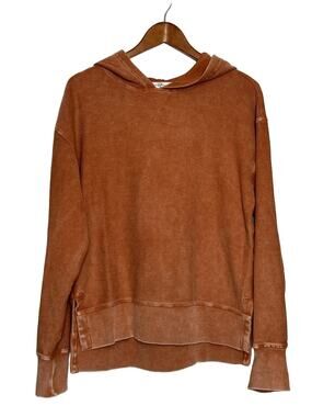 Moon Ryder Corded Hoodie Small Burnt Orange Pullover Sweatshirt Long Sleeve